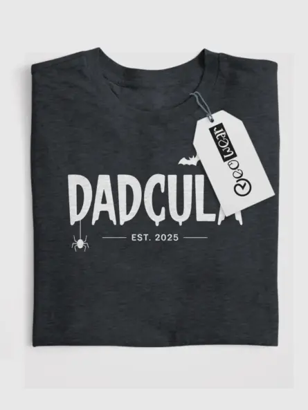 Dark heather front view dadcula halloween shirt est 2025 design