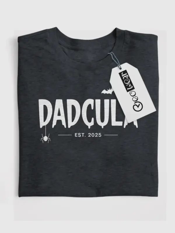 Dark heather front view dadcula halloween shirt est 2025 design