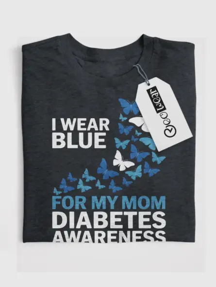 Diabetes Awareness Mom Shirt – Beautiful Blue Butterfly Support Tee - Image 4
