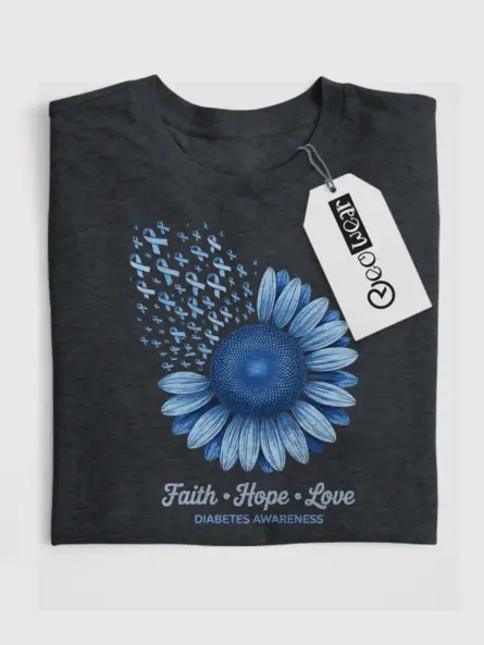 Faith Hope Love Diabetes Shirt – Beautiful Blue Sunflower Awareness Tee - Image 4