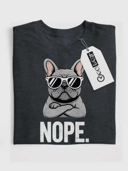 Dark Heather Nope Dog Shirt funny French bulldog t-shirt lifestyle look