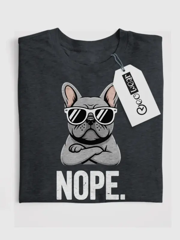 Dark Heather Nope Dog Shirt funny French bulldog t-shirt lifestyle look