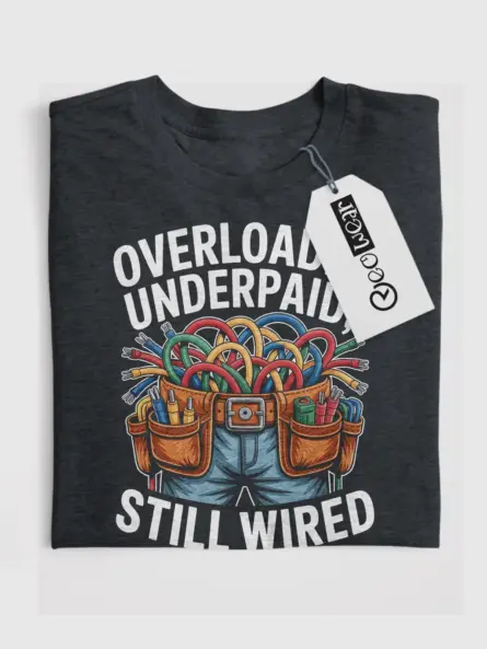 Funny Electrician T-Shirt Overloaded Underpaid Still Wired - Image 4
