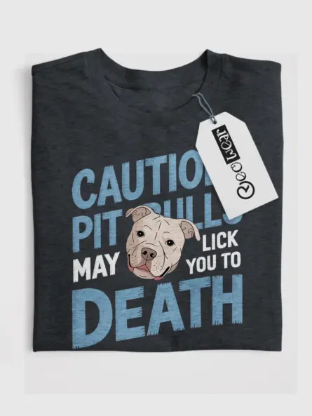 Caution Funny Pitbull Licking T-Shirt for Dog Lovers - Image 4