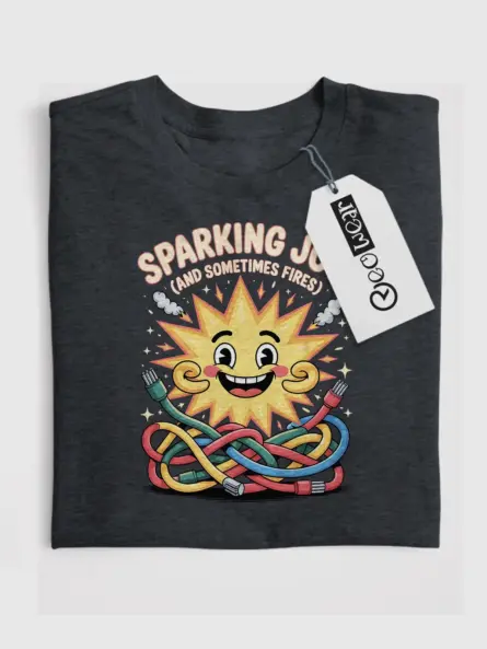 Funny Tech Dad T-Shirt – Sparking Joy (And Sometimes Fires) Cartoon Electrical Humor Tee - Image 4