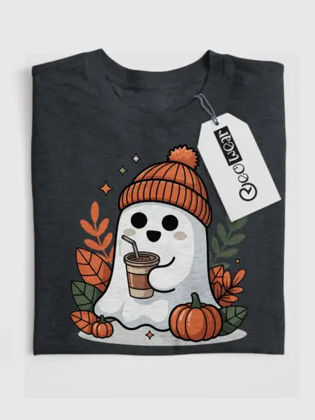 Ghost Iced Coffee Shirt – Trendy Fall Tee for Cozy Halloween Vibes - Image 4