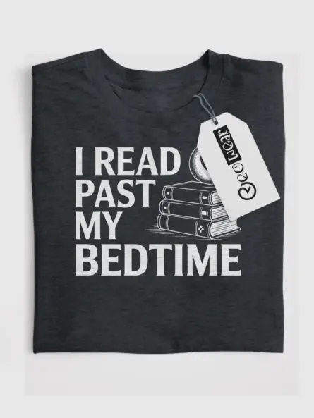 Charming I Read Past My Bedtime T-Shirt – Moon & Books Graphic Tee for Night Owl Readers - Image 4