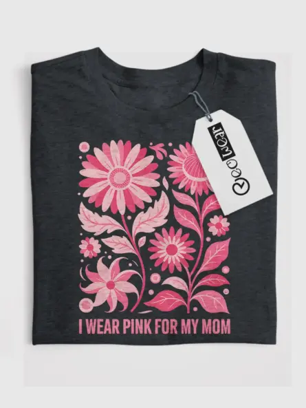 Heartfelt “I Wear Pink for My Mom” T-Shirt – Retro Floral Support Tee - Image 5