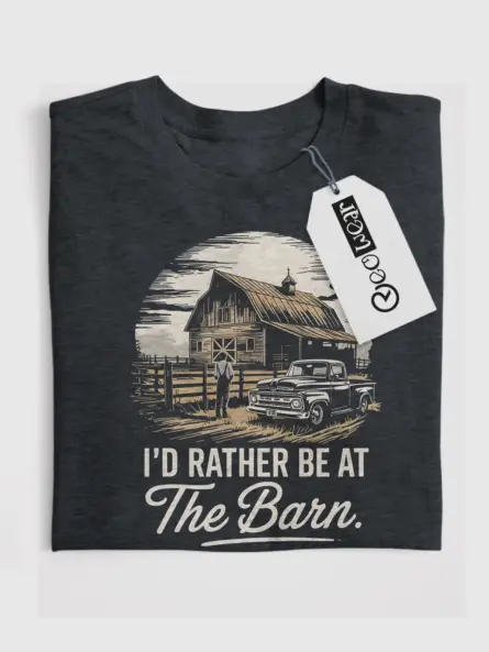 Dark Heather Shirt – I’d Rather Be at The Barn – barn life t-shirt
