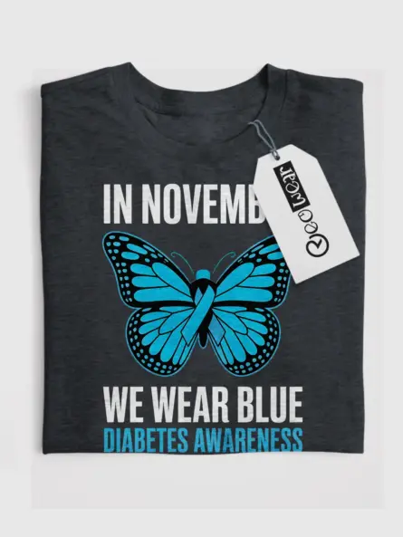 In November We Wear Blue Diabetes Shirt – Butterfly Awareness Tee - Image 4