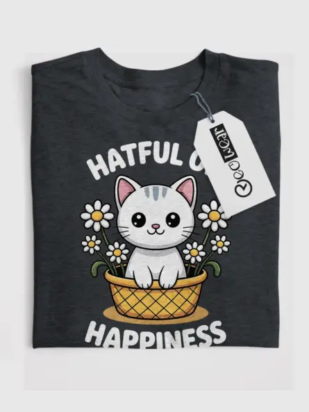Cheerful Kawaii Cat T-Shirt – Hatful of Happiness Gift Tee - Image 4