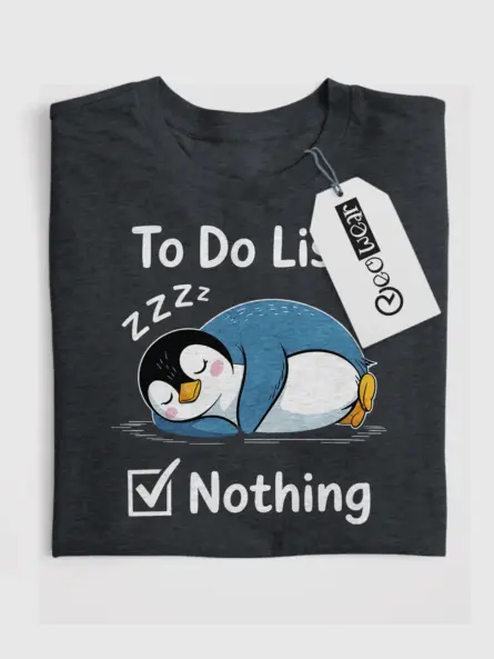 Lazy Penguin T-Shirt for Introverts – “To Do List: Nothing” Funny Cartoon Shirt - Image 4