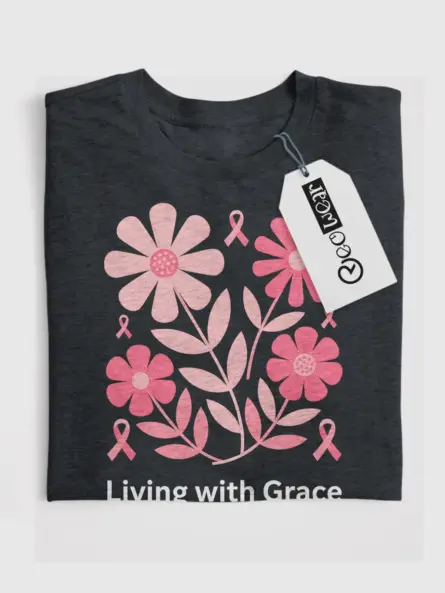 Elegant Living with Grace Breast Cancer Shirt – Floral Pink Ribbon Tee - Image 4