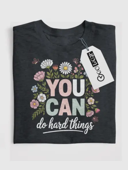 Motivational T-Shirt – Floral Chalkboard “Do Hard Things” Tee - Image 4