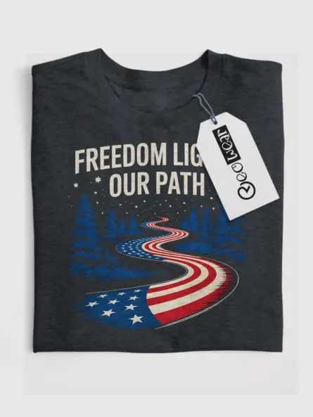 Powerful Patriotic American Flag Forest T-Shirt – Freedom Lights Our Path - Image 4