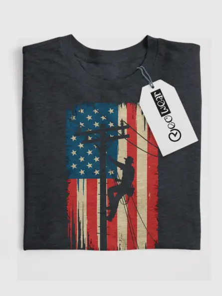 Patriotic Lineman T-Shirt – Vintage Flag Graphic - Image 8