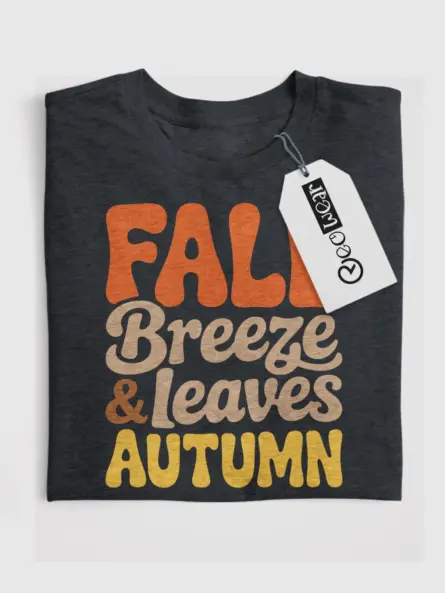 Retro Fall Tee– Vintage Autumn Leaves & Breeze Typography Tee - Image 4