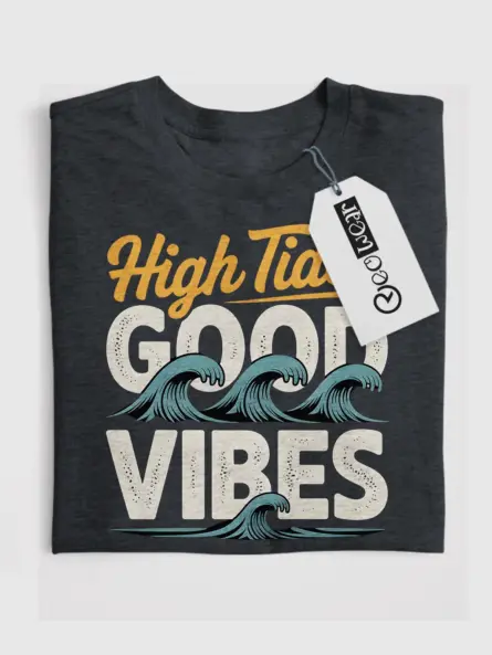 Retro Surf Beach T-Shirt High Tides Good Vibes - Image 4