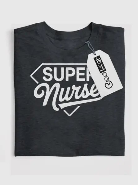 dark heather super nurse t-shirt front view for ICU nurses