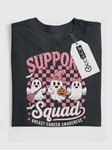 Support Squad Breast Cancer Shirt – Cute Halloween Awareness Tee - Image 4