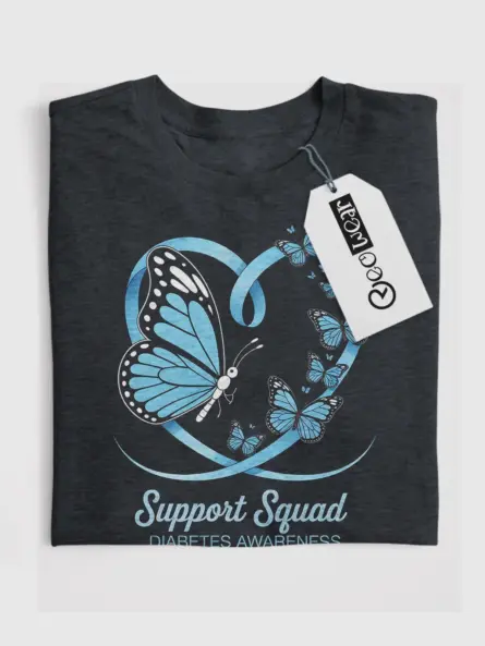 Support Squad Diabetes Shirt – Blue Ribbon Butterfly Tee - Image 4
