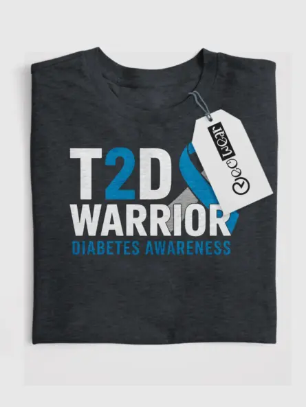 Bold T2D Warrior Diabetes Shirt – Blue Gray Awareness Ribbon Tee - Image 4