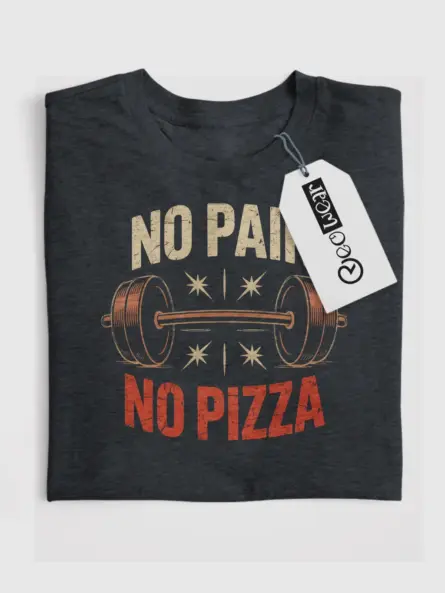 Vintage Motivational Gym T-Shirt – No Pain No Pizza Barbell Design - Image 4