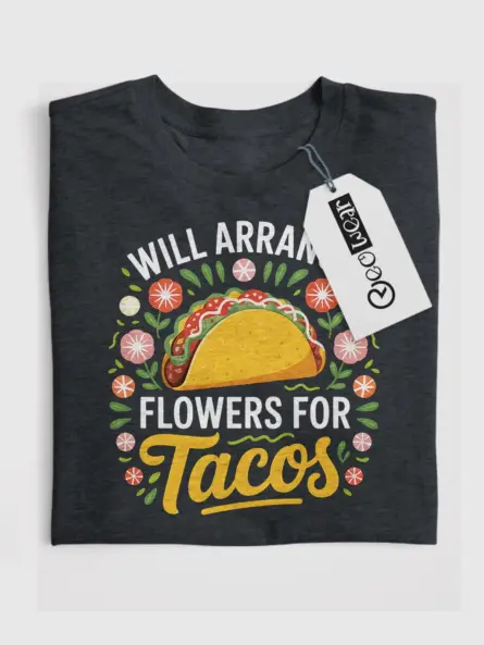 Whimsical Will Arrange Flowers for Tacos T-Shirt - Image 4