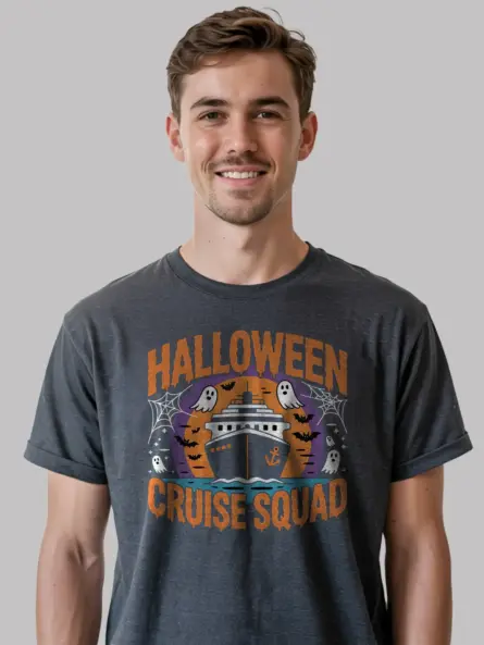 Dark Heather Halloween Cruise Squad T-Shirt – ghost and bat cruise t-shirt