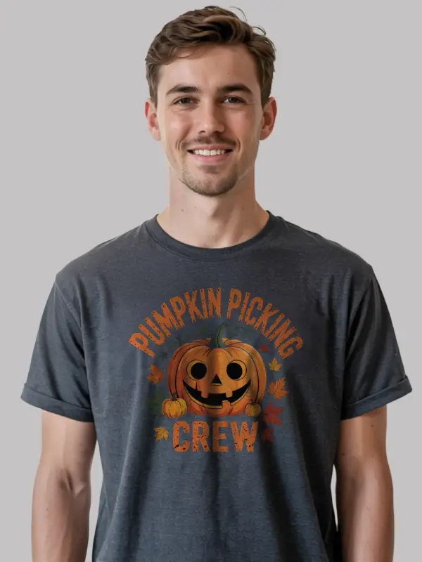 Dark Heather – Retro Pumpkin Patch Shirt – pumpkin picking crew t-shirt