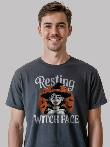 dark heather resting witch face halloween t-shirt funny halloween shirt
