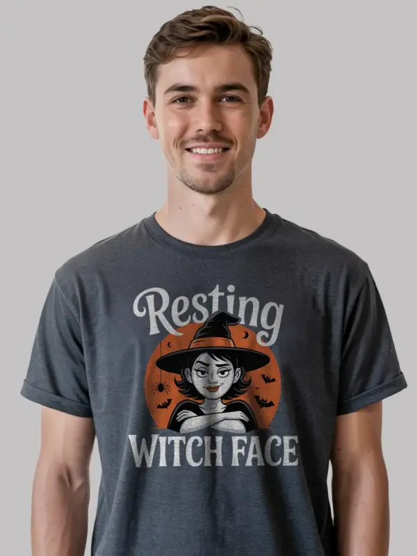dark heather resting witch face halloween t-shirt funny halloween shirt