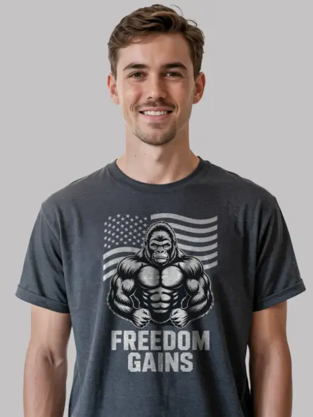 Freedom Gains Patriotic Gym Shirt – Bold USA Flag Workout Tee - Image 6
