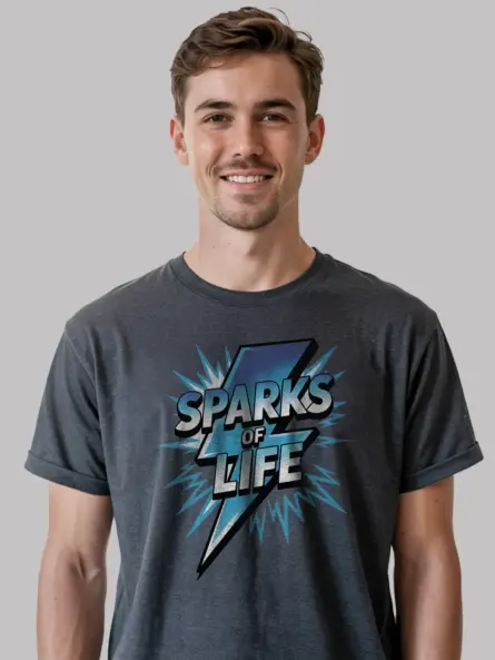 Electrician Motivational T-Shirt – Sparks of Life Blue Lightning Design - Image 6