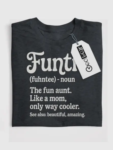 Dark heather lifestyle image funtie shirt fun aunt t-shirt gift