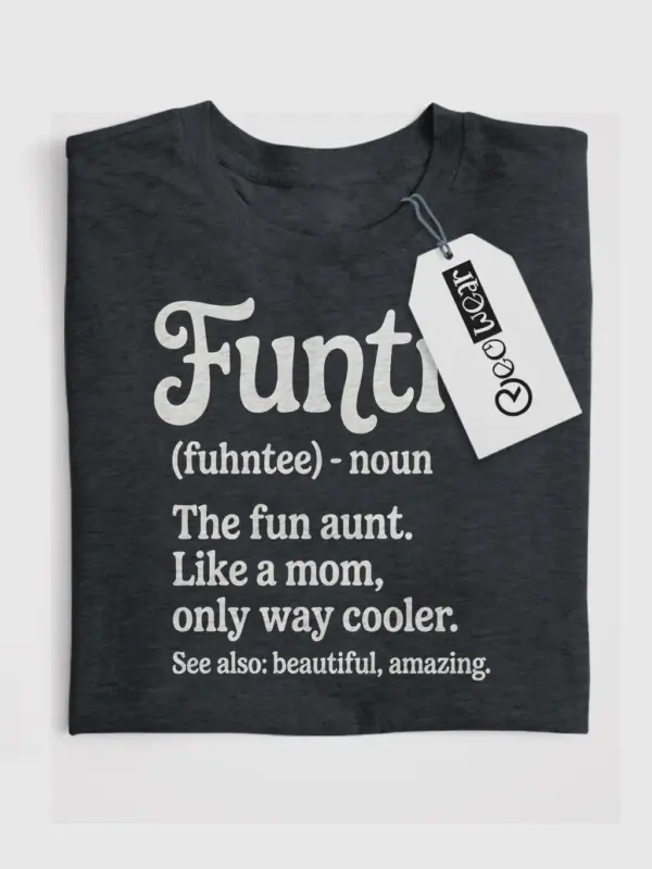 Dark heather lifestyle image funtie shirt fun aunt t-shirt gift