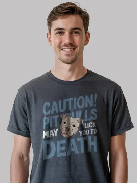 Caution Funny Pitbull Licking T-Shirt for Dog Lovers - Image 6