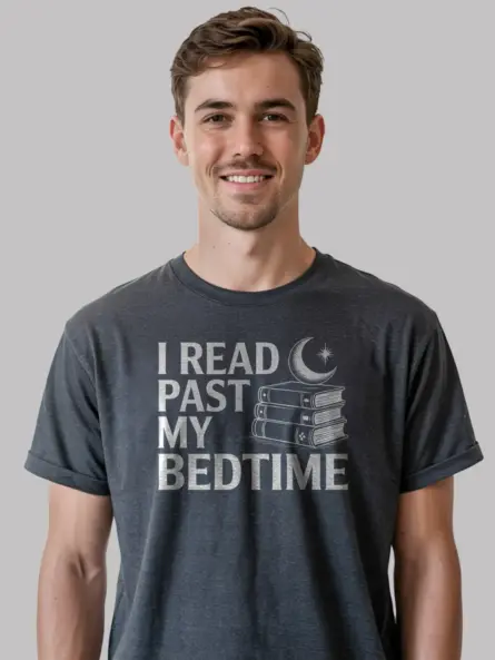 Charming I Read Past My Bedtime T-Shirt – Moon & Books Graphic Tee for Night Owl Readers - Image 6