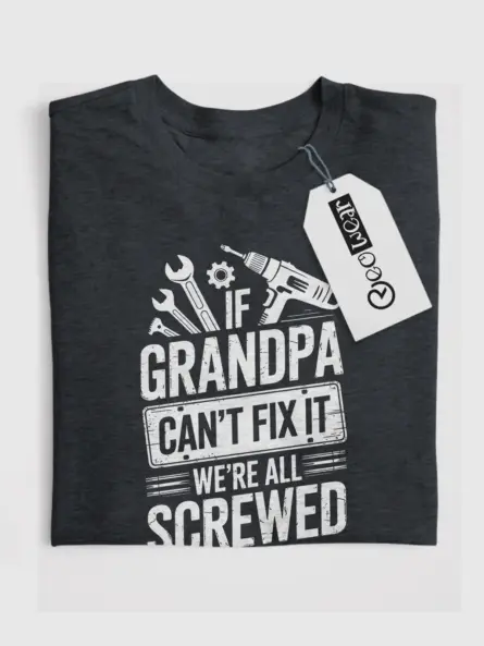 Dark heather back shirt with mechanical humor quote