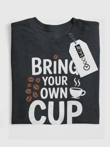 dark-heather-front-bring-your-own-cup-t-shirt.webp | Front of dark