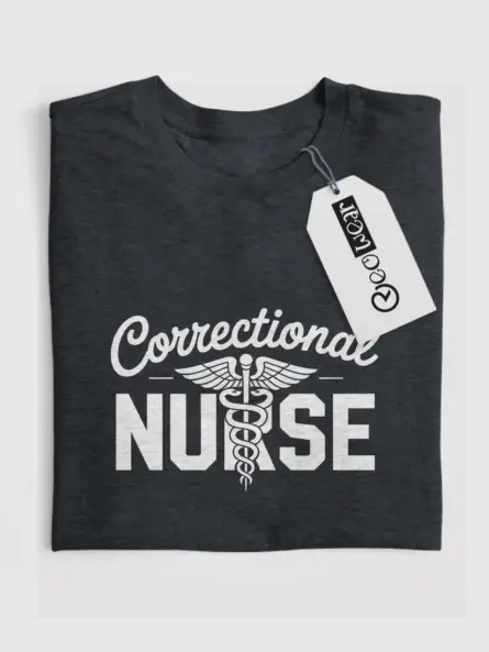 Dark Heather Front Correctional Nurse T-Shirt with Medical Graphic