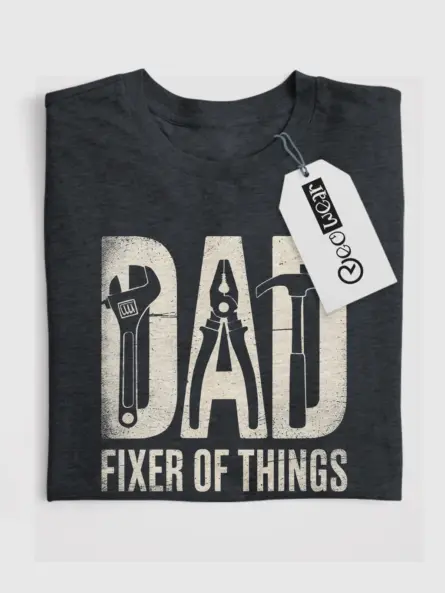 Dark Heather “Dad Fixer of Things” Funny Dad Fixer T-Shirt