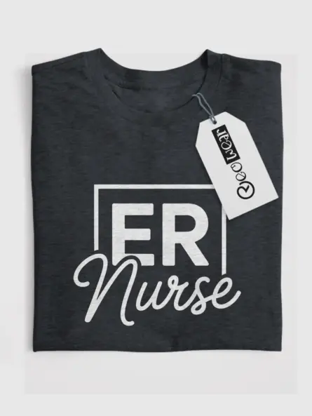 Dark Heather Front ER Nurse Shirt with Cursive Design