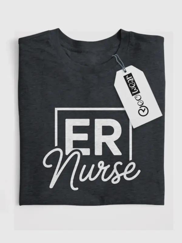 Dark Heather Front ER Nurse Shirt with Cursive Design