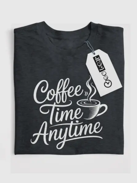 Dark heather front view minimalist coffee time anytime shirt