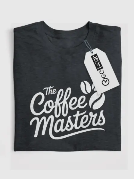 Front view Dark Heather Coffee Masters T-Shirt coffee masters t-shirt