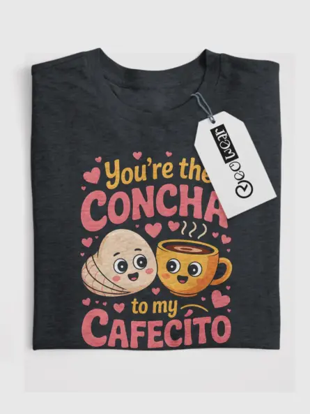Front view Dark Heather Concha to My Cafecito Shirt concha to my cafecito shirt