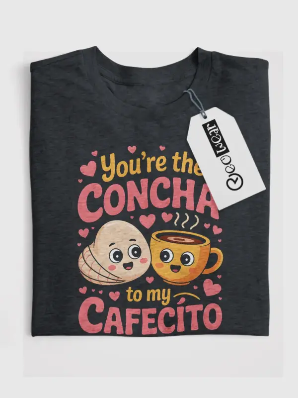 Front view Dark Heather Concha to My Cafecito Shirt concha to my cafecito shirt