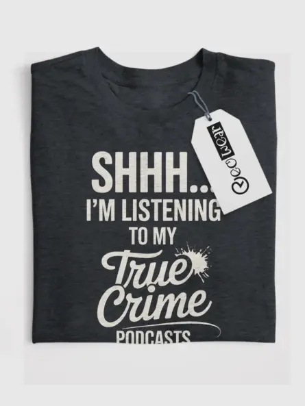 Dark Heather Shirt Front View - True Crime Junkie Design - true crime podcast t-shirt