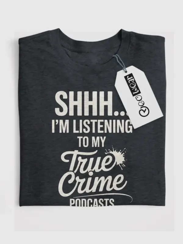 Dark Heather Shirt Front View - True Crime Junkie Design - true crime podcast t-shirt